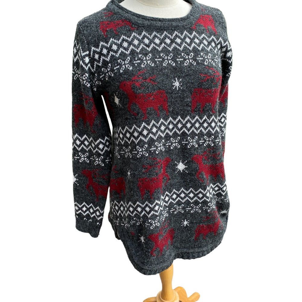 Shineflow Fair Isle Ugly Christmas Sweater Reindeer Holiday Tunic Festive Snow-S